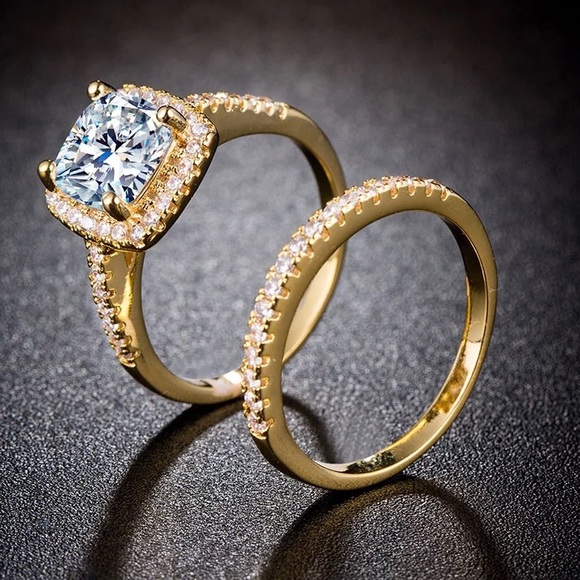 New Women’s 2pc/set Yellow Gold Plated Diamond Ring - Picture 3 of 3